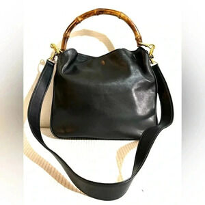 Gucci black leather handbag with bamboo strap